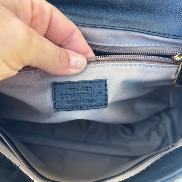 Versace Collection Croc-Embossed Patent Leather Top Handle Bag Black Purse - Picture 10 of 10